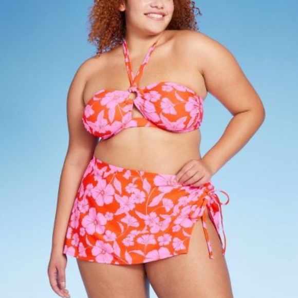 Wild Fable Pink Floral Bralette Cheeky Bikini Set & Cover Up 3PC Women 2X 3X NEW - Picture 2 of 12